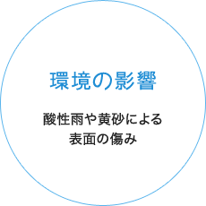 環境の影響 酸性雨や黄砂による 表面の傷み